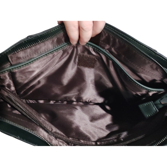 Mossimo Leather Laptop Tote Bag 13 inch Inside Messenger Bag Dark Green - Picture 11 of 14